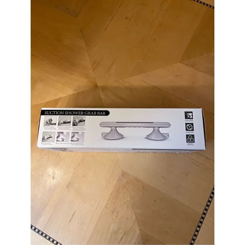 New in Box! Loresjoy White Gray Suction Shower Grab Bar